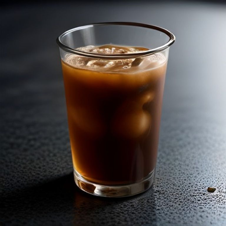 Cardamom cold brew in a glass on dark concrete with amber rim light